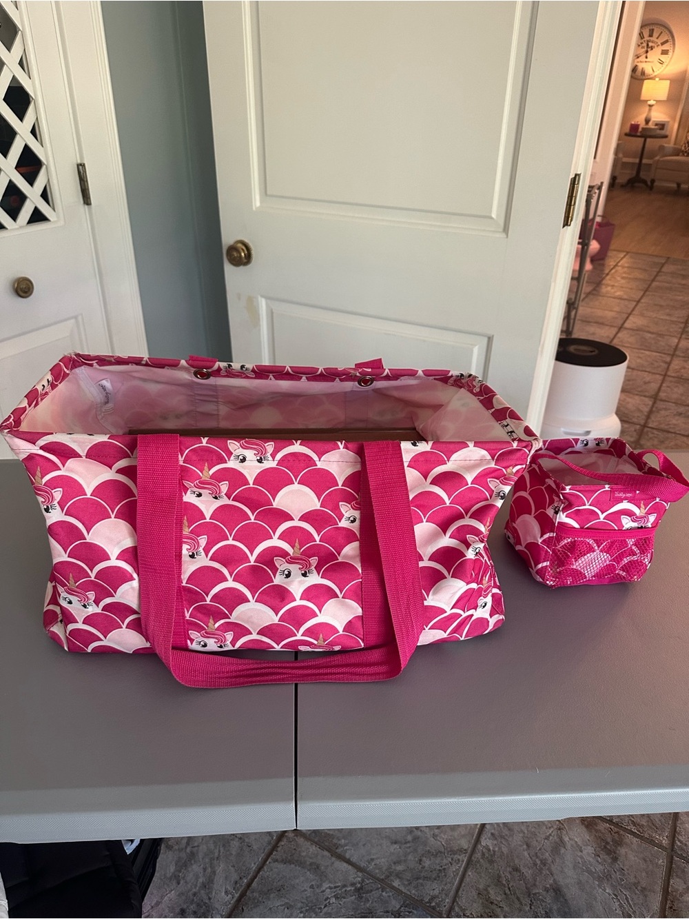 thirty-one Pink Patterned Tote with Matching Pouch